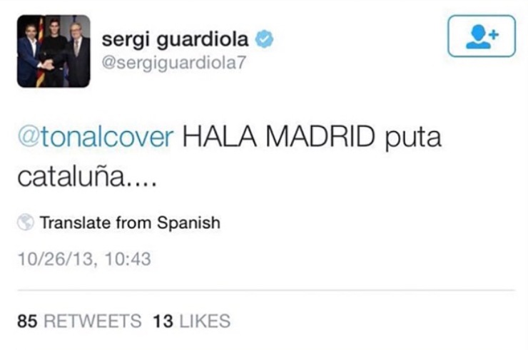 Sergi Guardiola's tweet
